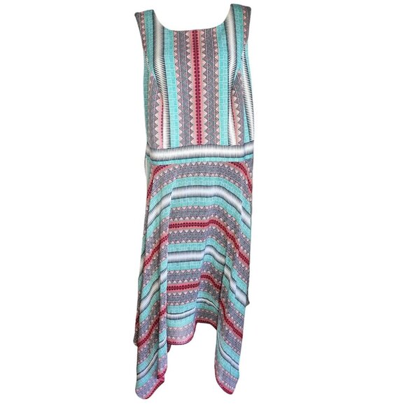 SIGNATURE by ROBBIE BEE Dress Plus Size 20W Pink Blue Womens Geometric Zip Back - Picture 1 of 7